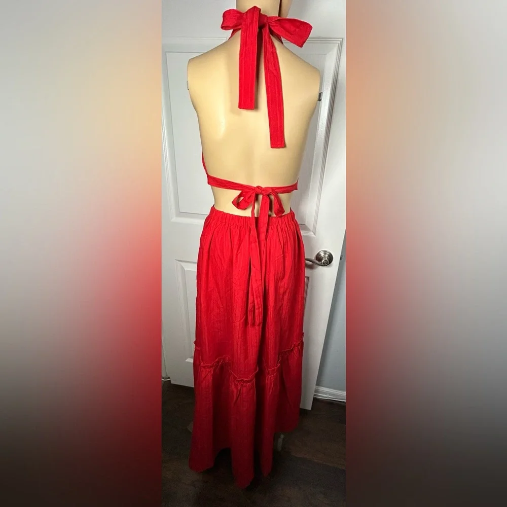 Lulus Island Vacay Red Tie-Back Maxi Dress Size XS New with Tags NWT_9
